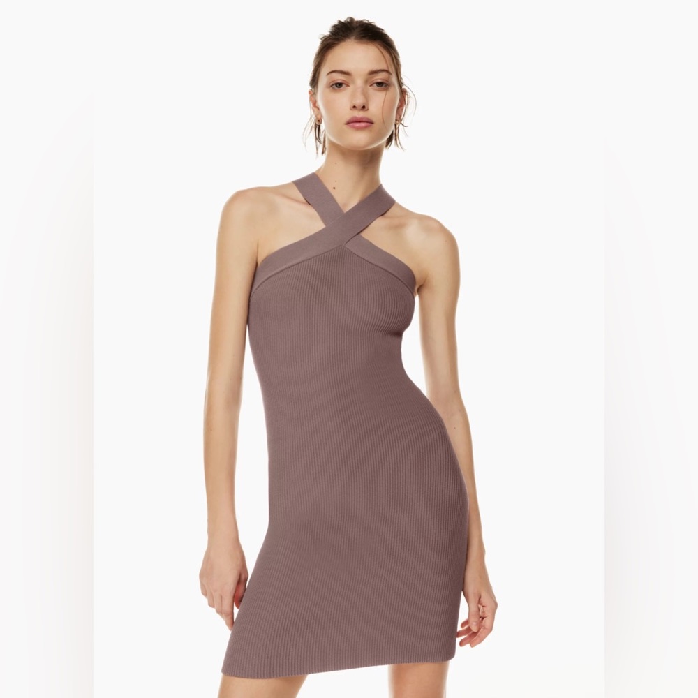 BABATON Sculpt Knit Criss Cross Dress- DEEP TAUPE- 2XS